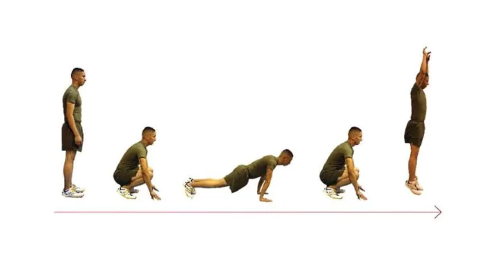 man doing burpee in steps, many positions made by a man in one photo