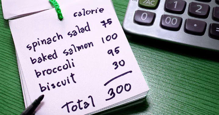 calories counted on a notebook